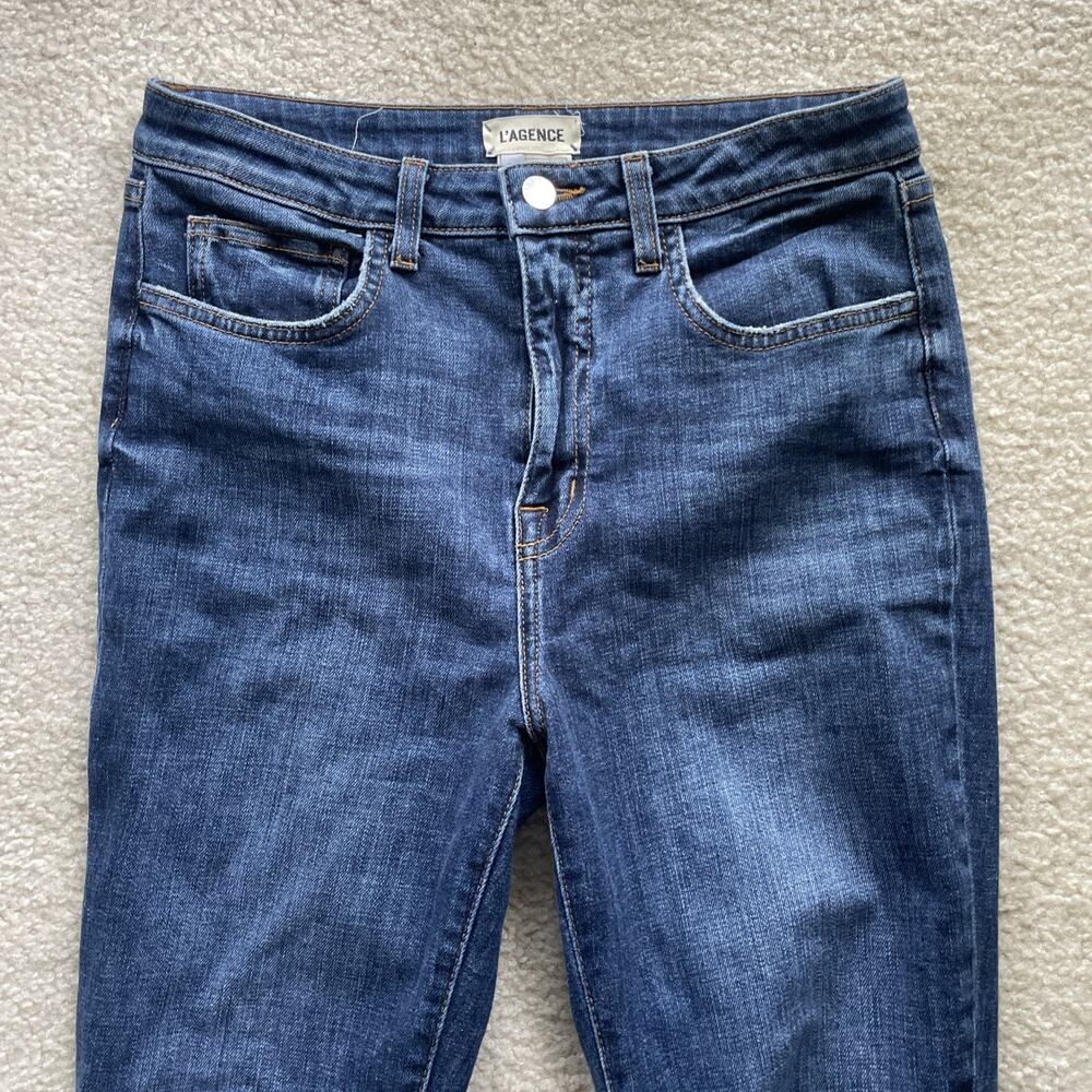 L’Agence High Line High Rise Skinny Distressed Raw Hem Blue Jeans Women Size 28